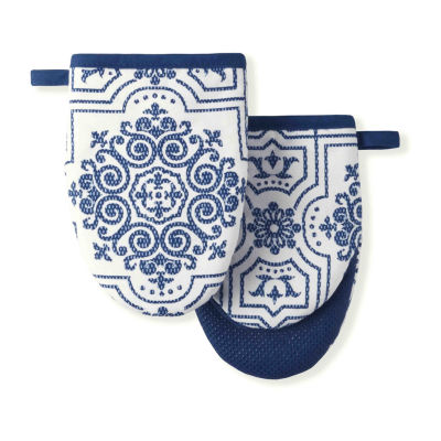 Martha Stewart Stripe Medallion Cotton Kitchen Towel Set, Blue, 2 Piece