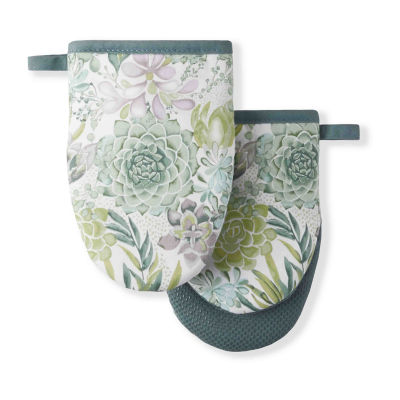 Martha Stewart Amber Floral Cotton Blue/Green Oven Mitt and Pot Holder (Set of 2)