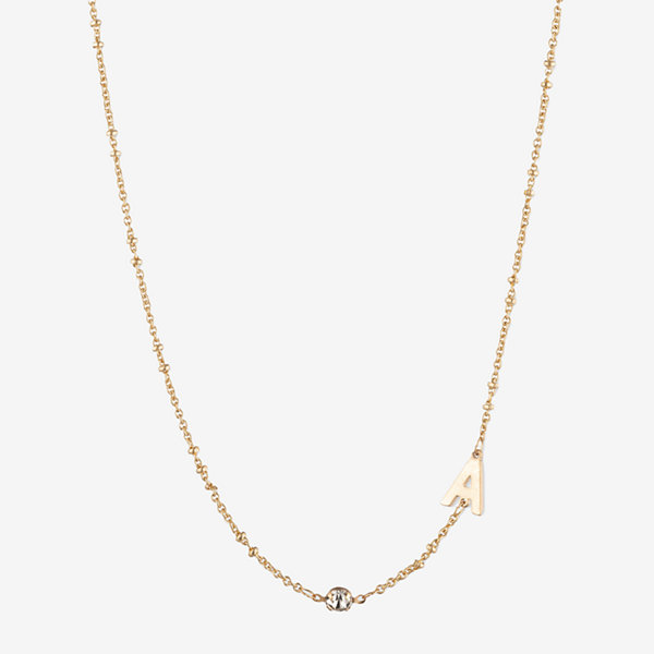 a.n.a Gold Tone Initial 16 Inch Bead Pendant Necklace