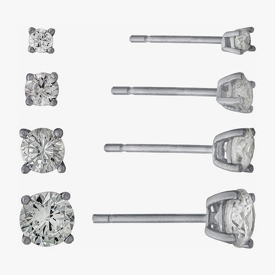 Silver Treasures 4 Pair Cubic Zirconia Round Earring Set