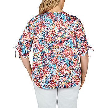 Larky Lark Womens Plus Keyhole Neck 3/4 Sleeve T-Shirt - JCPenney