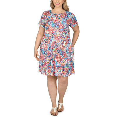Larky Lark Womens Plus Short Sleeve Floral Shift Dress