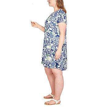 24seven Comfort Apparel Short Sleeve Floral A-Line Dress Plus - JCPenney