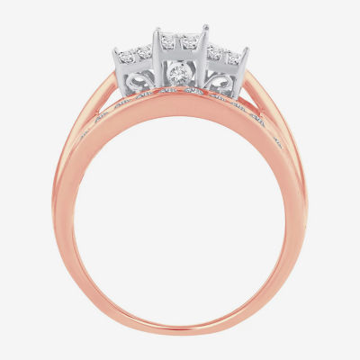 Love Lives Forever Womens 1 CT. T.W. Natural White Diamond 10K Rose Gold Side Stone 3-Stone Engagement Ring