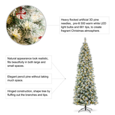 Glitzhome 9 Ft Pre-Lit Pencil Pine Christmas Tree