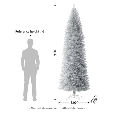 Glitzhome 9 Ft Silver Tinsel Pine Christmas Tree