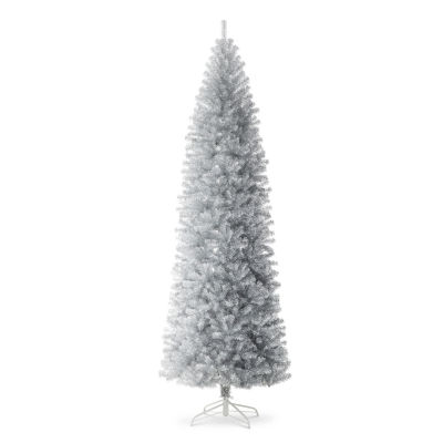 Glitzhome 9 Ft Silver Tinsel Pine Christmas Tree