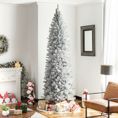 Glitzhome 9 Ft Silver Tinsel Pine Christmas Tree