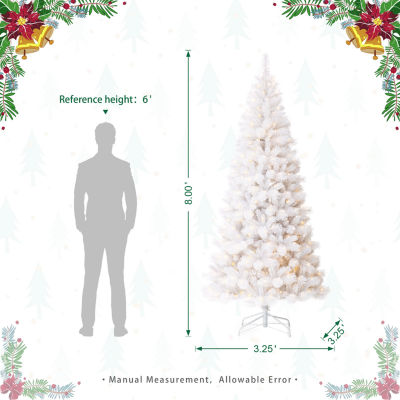 Glitzhome 8 Ft Pre-Lit White Slim Pine Christmas Tree