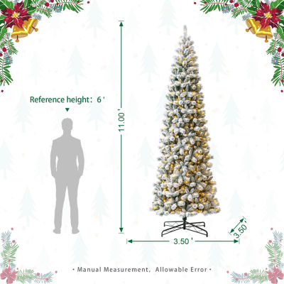 Glitzhome Pre-Lit Pencil Green 11 Foot Pine Christmas Tree