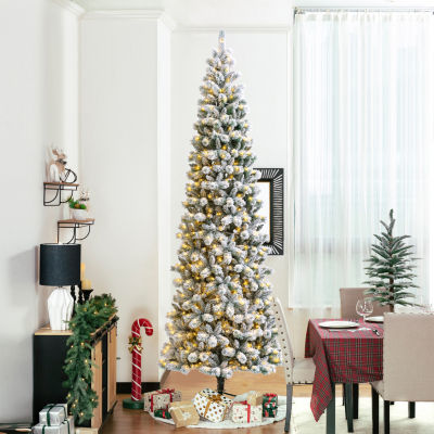 Glitzhome Pre-Lit Pencil Green 11 Foot Pine Christmas Tree