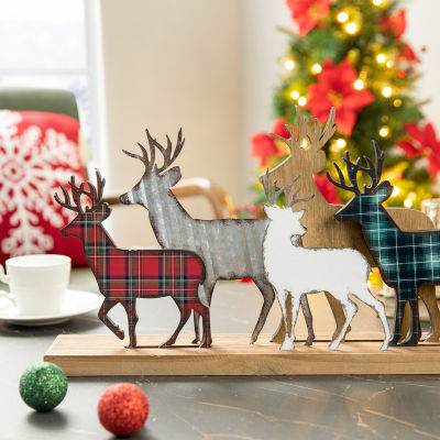 Glitzhome Galvanized Reindeer Christmas Tabletop Decor