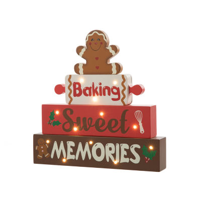 Glitzhome Lighted Wooden Christmas Tabletop Decor