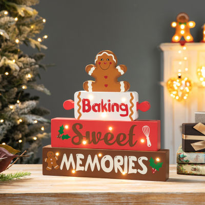 Glitzhome Lighted Wooden Christmas Tabletop Decor