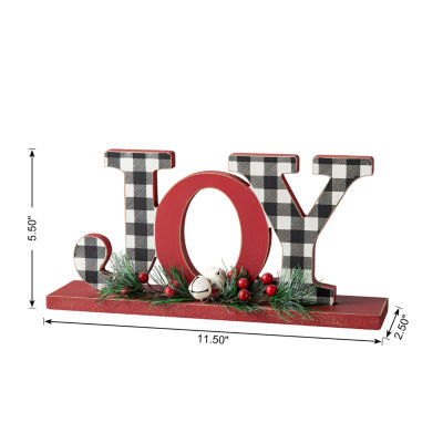 Glitzhome Wooden Plaid Joy Christmas Tabletop Decor