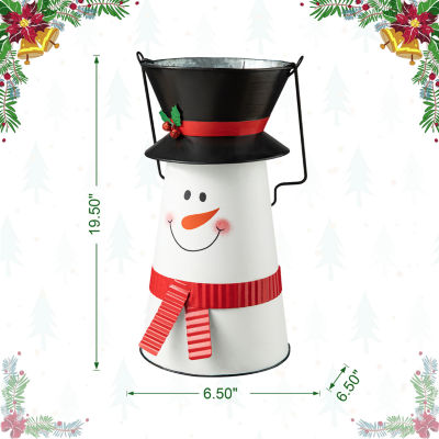 Glitzhome Metal Snowman Decorative Bucket Christmas Tabletop Decor