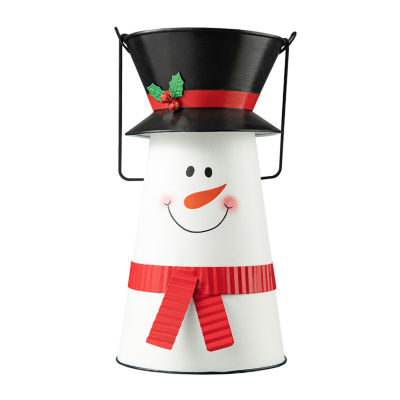 Glitzhome Metal Snowman Decorative Bucket Christmas Tabletop Decor