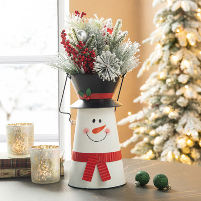 Glitzhome Metal Snowman Decorative Bucket Christmas Tabletop Decor