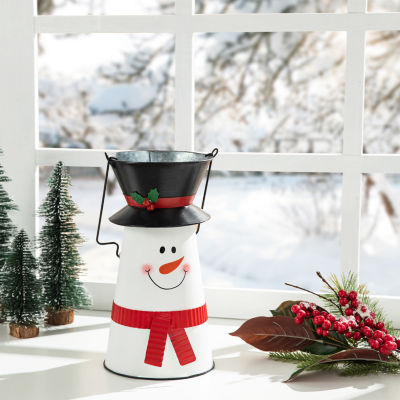 Glitzhome Metal Snowman Decorative Bucket Christmas Tabletop Decor