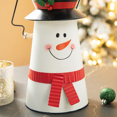 Glitzhome Metal Snowman Decorative Bucket Christmas Tabletop Decor