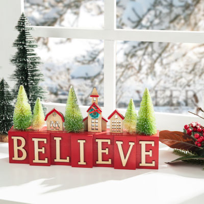 Glitzhome Wooden House Christmas Tabletop Decor