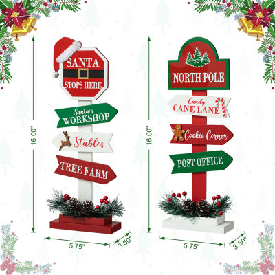 Glitzhome 2-pc Signpost Wooden Christmas Tabletop Decor