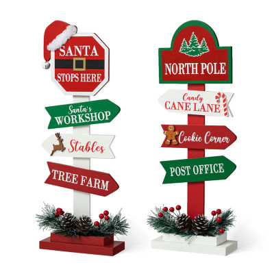 Glitzhome 2-pc Signpost Wooden Christmas Tabletop Decor