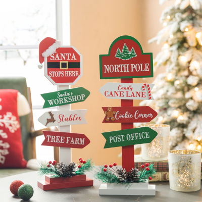 Glitzhome 2-pc Signpost Wooden Christmas Tabletop Decor