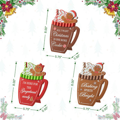 Glitzhome 3-pc Gingerbread Man Mug Wooden Christmas Tabletop Decor