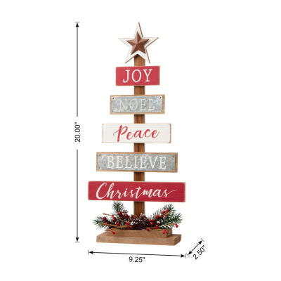 Glitzhome 1.6ft Wooden Sign Christmas Tabletop Tree