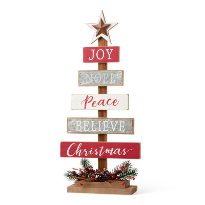 Glitzhome 1.6ft Wooden Sign Christmas Tabletop Tree