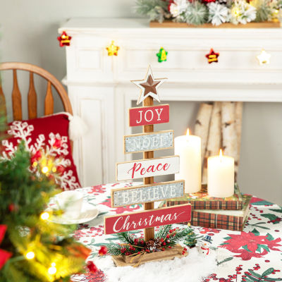 Glitzhome 1.6ft Wooden Sign Christmas Tabletop Tree