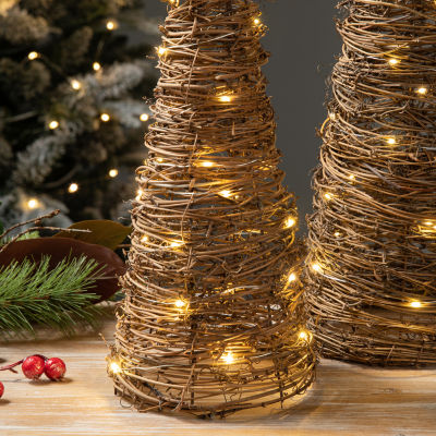 Glitzhome 2-pc Lighted Rattan Christmas Tabletop Tree