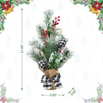 Glitzhome 1.75ft Flocked Pine Berries Christmas Tabletop Tree