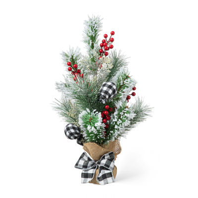Glitzhome 1.75ft Flocked Pine Berries Christmas Tabletop Tree