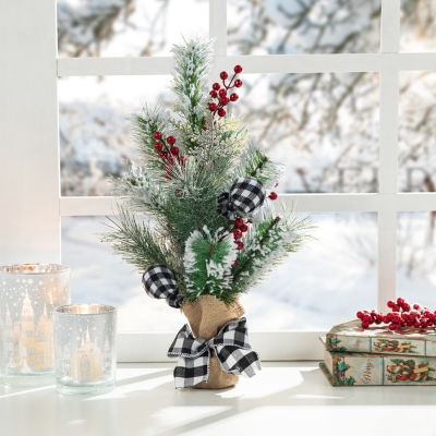 Glitzhome 1.75ft Flocked Pine Berries Christmas Tabletop Tree