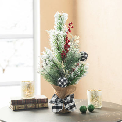 Glitzhome 1.75ft Flocked Pine Berries Christmas Tabletop Tree