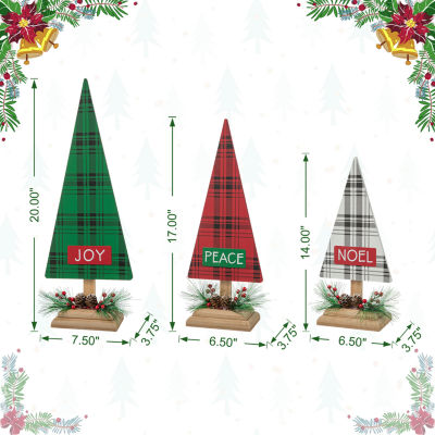 Glitzhome 3-pc Wooden Plaid Christmas Tabletop Tree