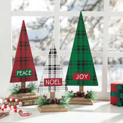 Glitzhome 3-pc Wooden Plaid Christmas Tabletop Tree