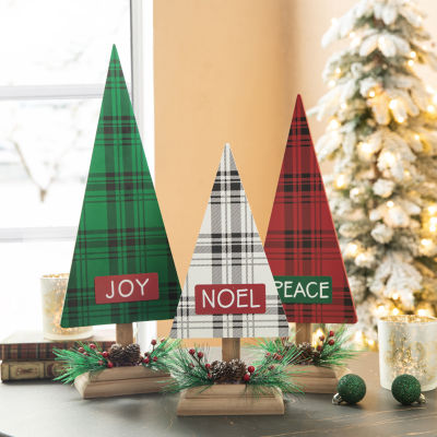 Glitzhome 3-pc Wooden Plaid Christmas Tabletop Tree