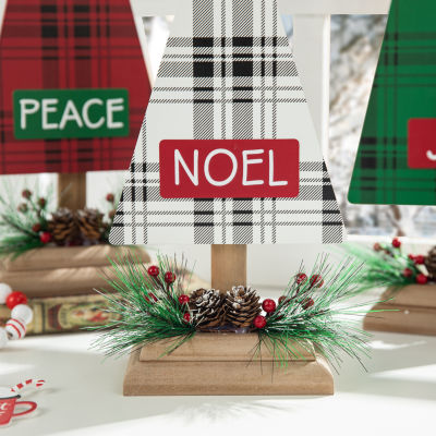 Glitzhome 3-pc Wooden Plaid Christmas Tabletop Tree