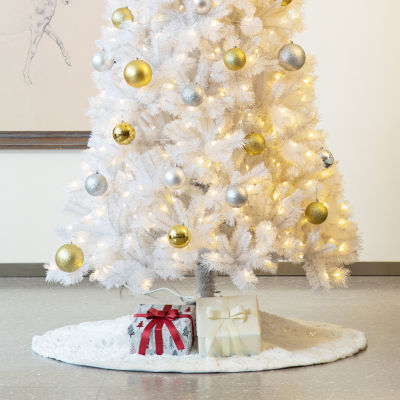 Glitzhome 4ft White Plush Christmas Indoor Tree Skirt