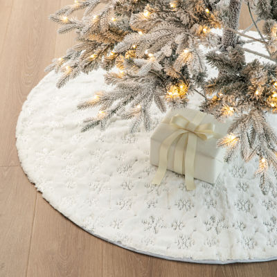 Glitzhome 4ft White Plush Christmas Indoor Tree Skirt