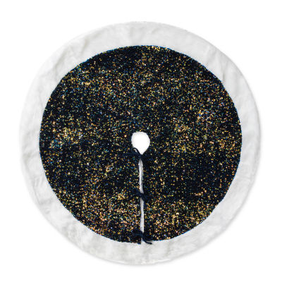 Glitzhome 4ft Navy Sequin Christmas Indoor Tree Skirt, Color Black