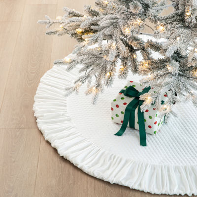 Glitzhome White Velvet Indoor Tree Skirt