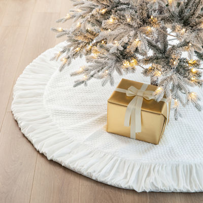 Glitzhome White Velvet Indoor Tree Skirt