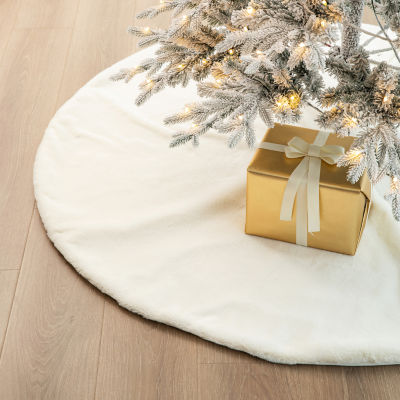 Glitzhome Faux Rabbit Fur Indoor Tree Skirt