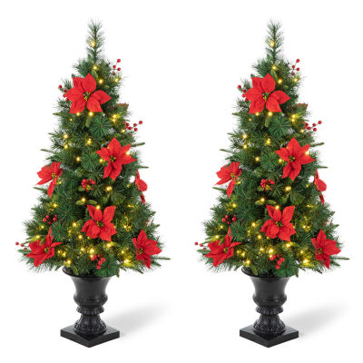 Glitzhome 4 Ft 2pc Pre-Lit Porch Pine Christmas Tree