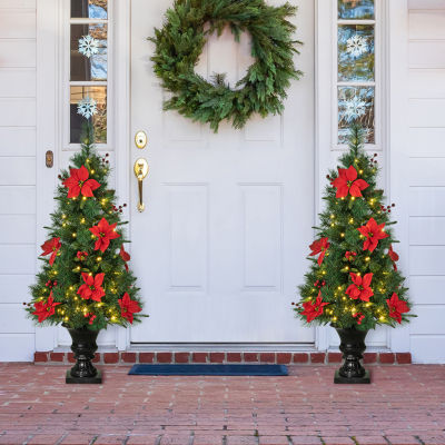 Glitzhome 4 Ft 2pc Pre-Lit Porch Pine Christmas Tree