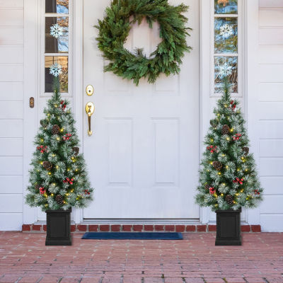 Glitzhome 4 Ft 2-pc Pre-Lit Porch Pine Christmas Tree